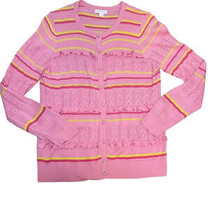 Charter Club Striped Knit Cardigan Pink Size L